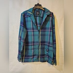 Vans Men's Teal and Purple Plaid Flannel Lightweight  Coat